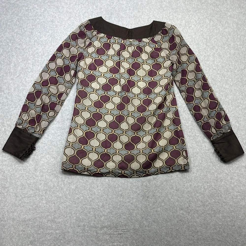 Tory Burch Top 4 Purple Brown Wool Silk Moroccan Luxury Blouse Elevated Casual